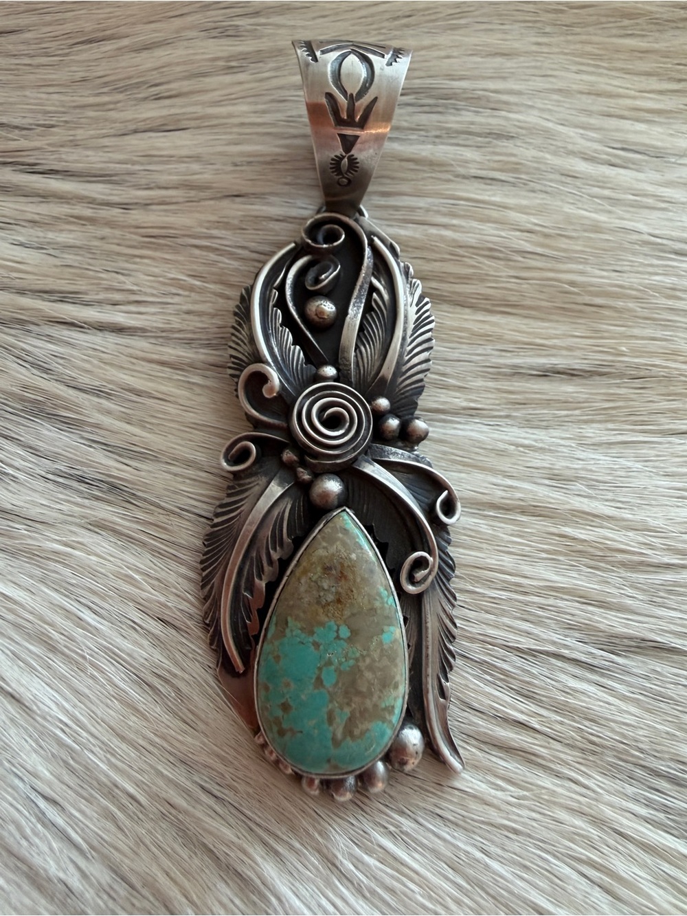 ❤️ Navajo Signed Jimmy Lee Royston Turquoise Sterling 20Gm Native Pendant 3.15”L - Picture 6 of 16